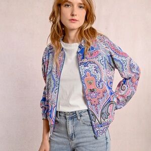 Molly Bracken Paisley Print Women's Bomber Jacket Women’s Sz Large